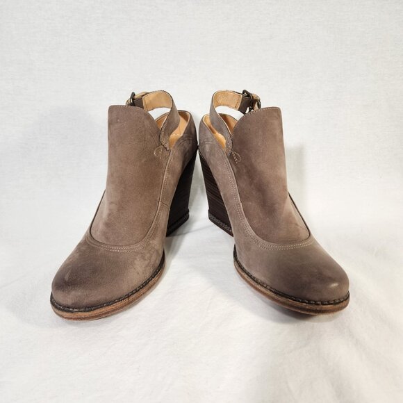 Timberland Shoes - TIMBERLAND Marge Suede Slingback Bootie Taupe Gray Leather Block Heel Size 10.